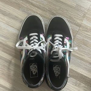women’s black vans with holographic detail size 8.5